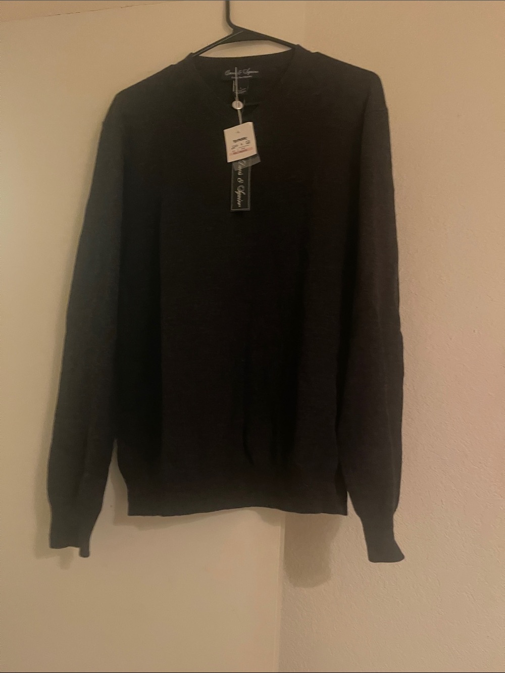 NWT Davis & Squire Black Men’s Crewneck Merino Wool Sweater - Size Large
